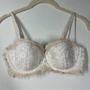 Victoria's Secret Lined Lace Balconet‎ Bra Women's 34B White Underwire Sexy
